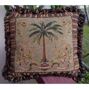 Palm Tree TapestryPillow by Platinum Couture USA Made 12”x13” Fringe Velvet Back